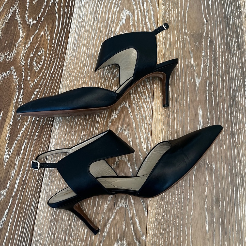 Nicholas Kirkwood Leda Black Leather Pointed Toe Wide Strap Pumps 39 1/2 - Picture 8 of 14